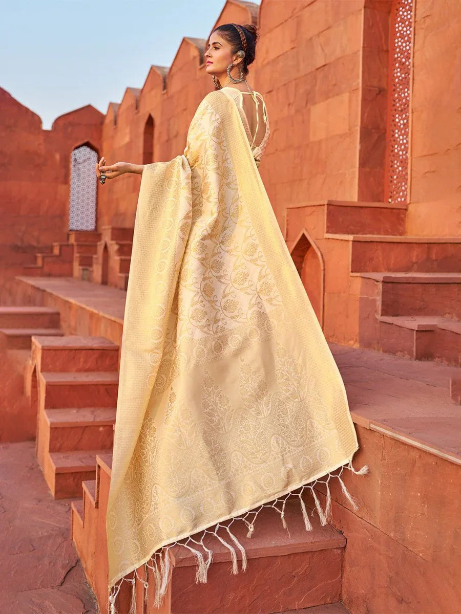 White Soft Silk Festive Wear Saree With Blouse Piece - EZBER