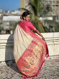 White Soft Silk Saree With Blouse Piece - EZBER