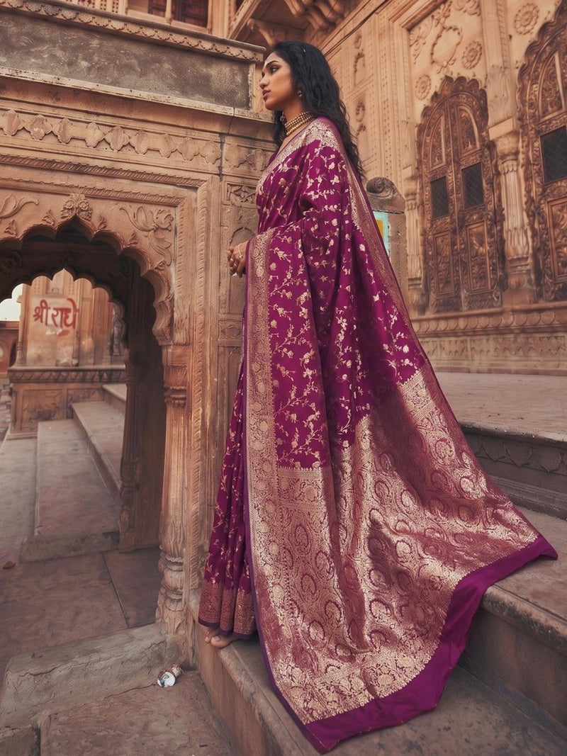 Wine Art Silk Brocade Saree | EZB SI04 SUMKD1002 - EZBER