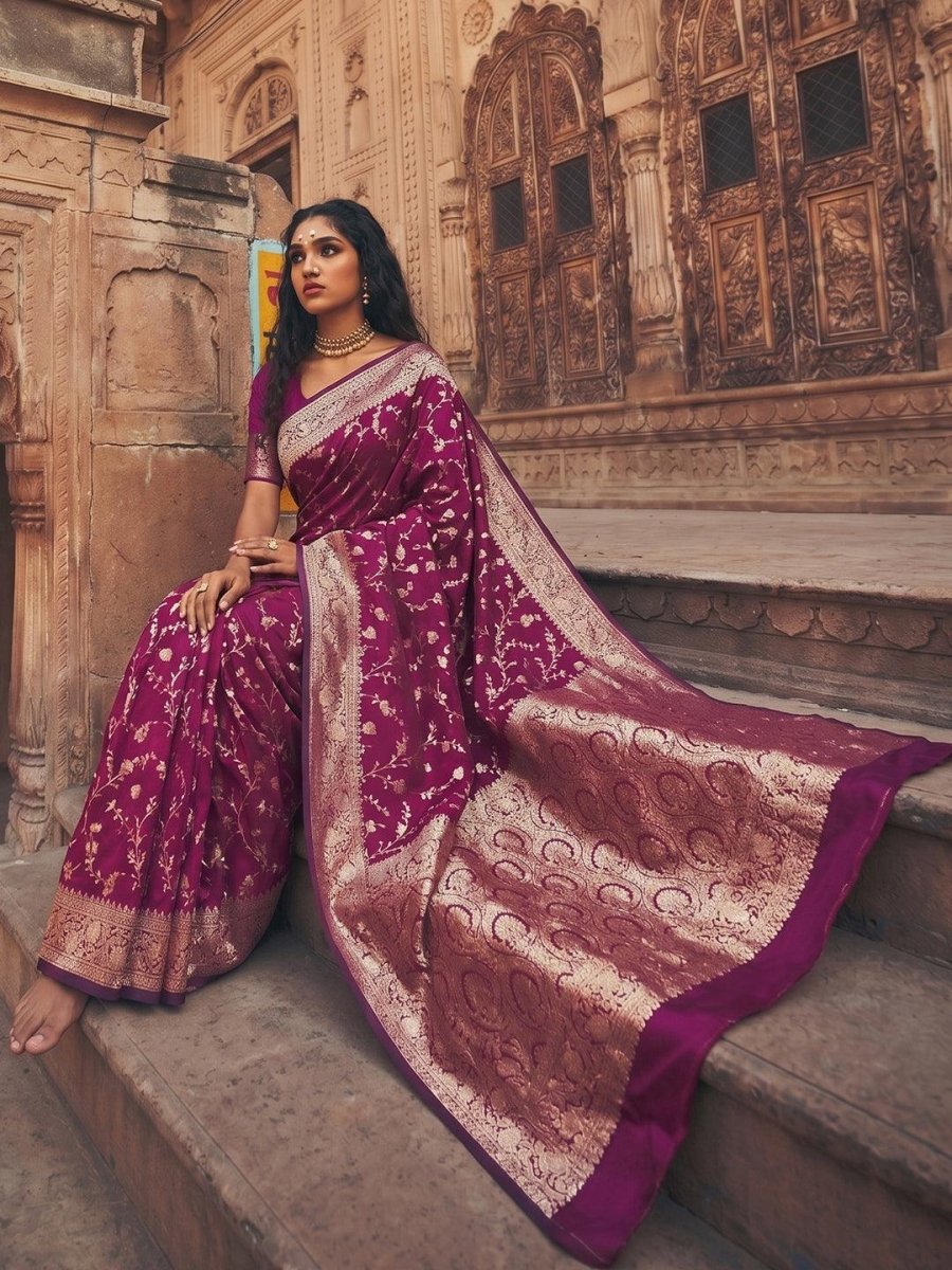 Wine Art Silk Brocade Saree | EZB SI04 SUMKD1002 - EZBER