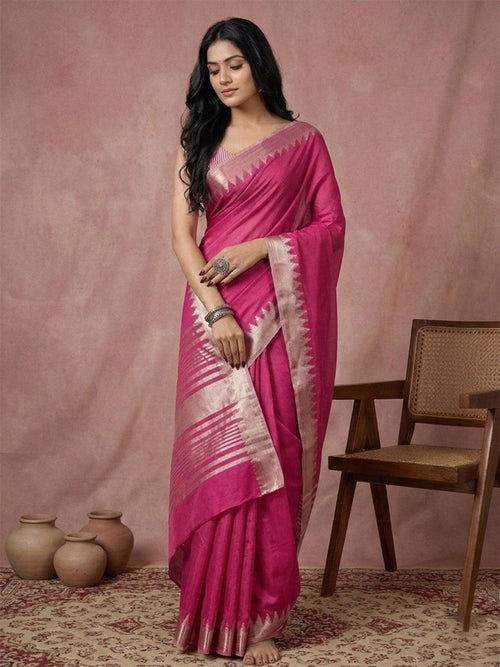 Wine Cotton Brocade Saree | EZB SI04 SRURB1015 - EZBER