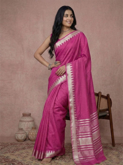 Wine Cotton Brocade Saree | EZB SI04 SRURB1015 - EZBER