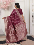 Wine Lichi Silk Saree With Blouse Piece - EZBER