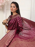 Wine Lichi Silk Saree With Blouse Piece - EZBER