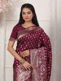 Wine Lichi Silk Saree With Blouse Piece - EZBER