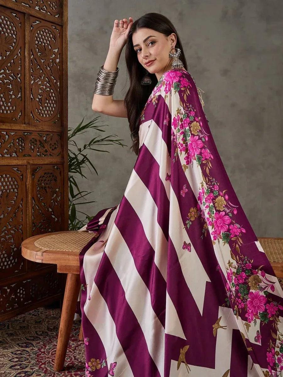 Wine Semi Modal Saree | EZB GF02 LUX 11006 - EZBER