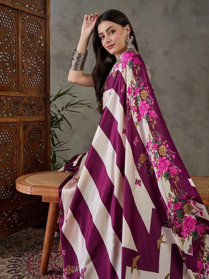 Wine Semi Modal Saree | EZB GF02 LUX 11006 - EZBER