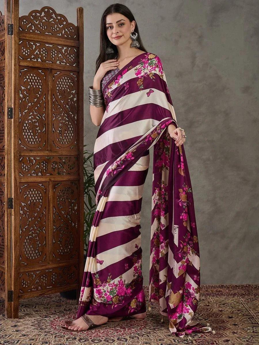 Wine Semi Modal Saree | EZB GF02 LUX 11006 - EZBER