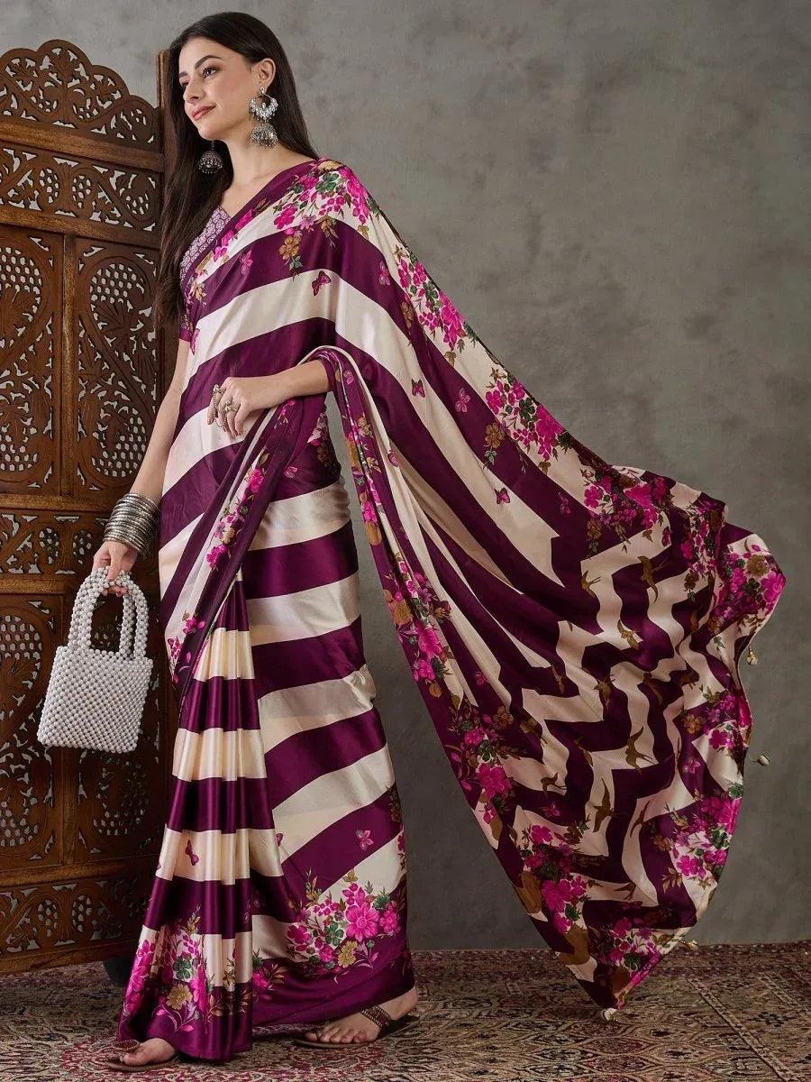 Wine Semi Modal Saree | EZB GF02 LUX 11006 - EZBER