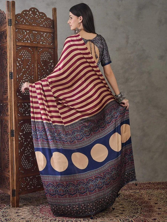 Wine Semi Modal Saree | EZB GF02 LUX 12005 - EZBER