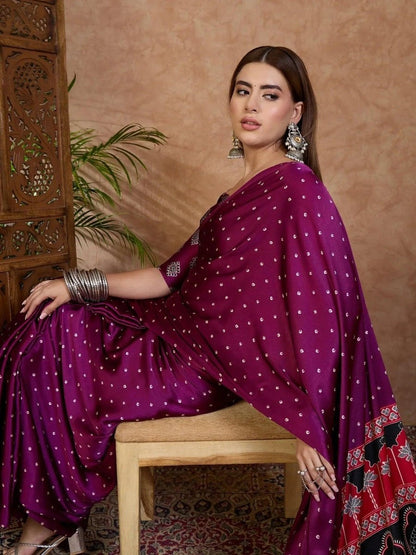 Wine Semi Modal Saree | EZB GF02 LUX 15001 - EZBER