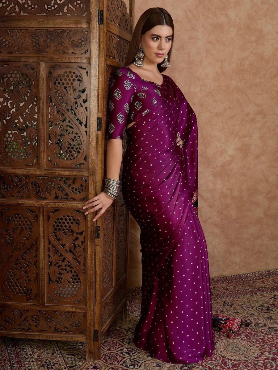 Wine Semi Modal Saree | EZB GF02 LUX 15001 - EZBER