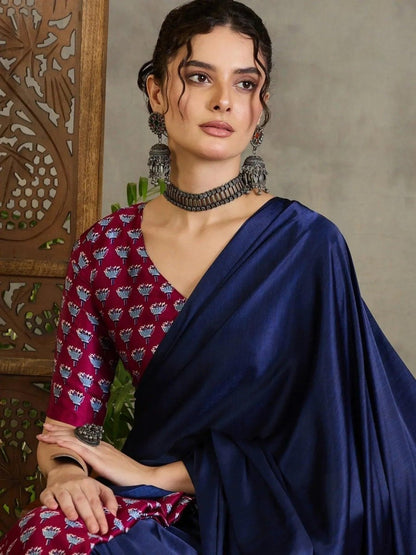 Wine Semi Modal Saree | EZB GF02 LUX 17004 - EZBER
