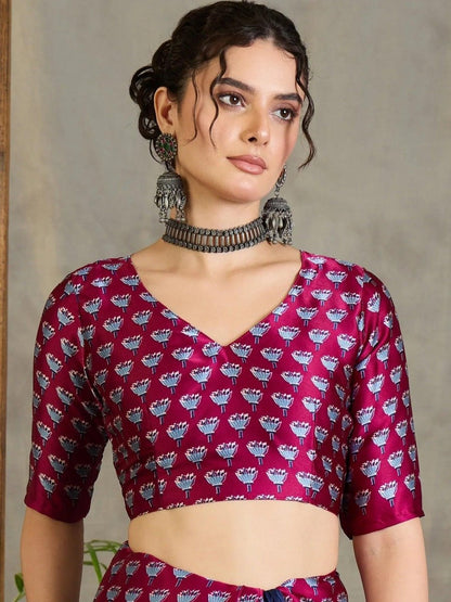 Wine Semi Modal Saree | EZB GF02 LUX 17004 - EZBER
