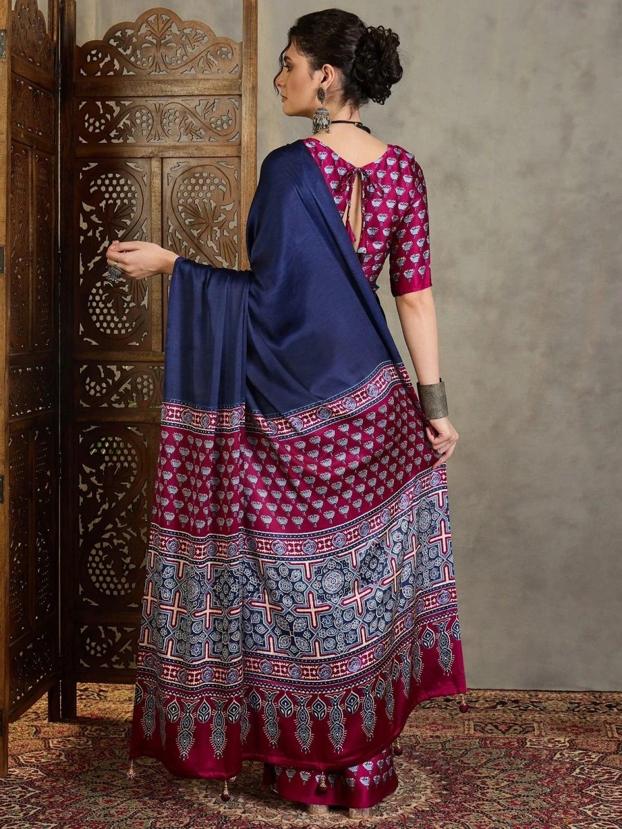 Wine Semi Modal Saree | EZB GF02 LUX 17004 - EZBER