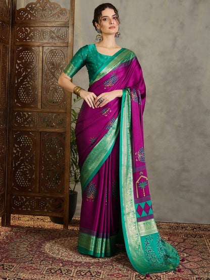 Wine Semi Modal Saree | EZB GF02 LUX 20006 - EZBER