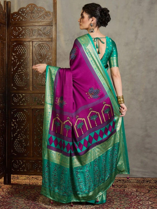 Wine Semi Modal Saree | EZB GF02 LUX 20006 - EZBER