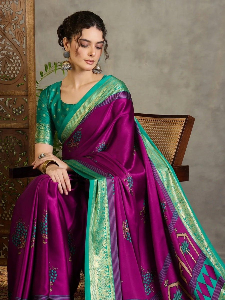 Wine Semi Modal Saree | EZB GF02 LUX 20006 - EZBER