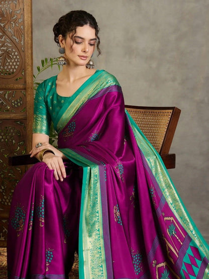Wine Semi Modal Saree | EZB GF02 LUX 20006 - EZBER