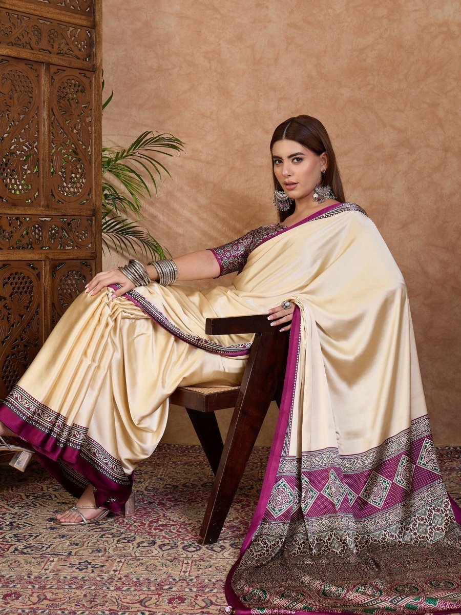 Wine Semi Modal Saree | EZB GF02 LUX 21005 - EZBER