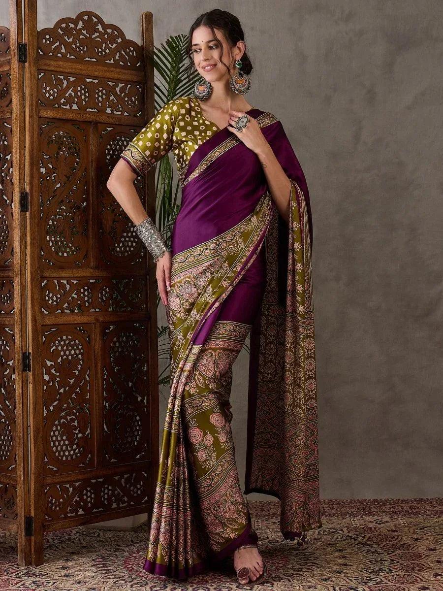 Wine Semi Modal Saree | EZB GF02 LUX 4003 - EZBER