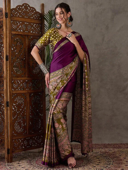 Wine Semi Modal Saree | EZB GF02 LUX 4003 - EZBER