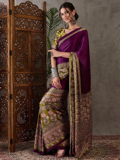 Wine Semi Modal Saree | EZB GF02 LUX 4003 - EZBER