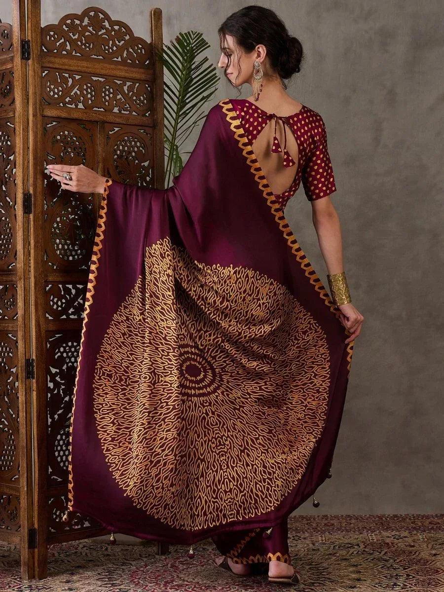 Wine Semi Modal Saree | EZB GF02 LUX 7006 - EZBER