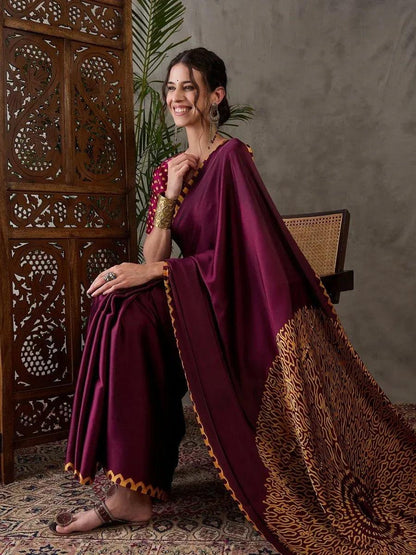 Wine Semi Modal Saree | EZB GF02 LUX 7006 - EZBER