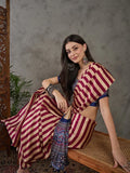 Wine Semi Modal Saree With Blouse Piece - EZBER