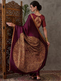Wine Semi Modal Saree with Blouse Piece  | EZBER