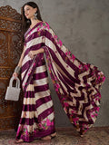 Wine Semi Modal Saree With Blouse Piece - EZBER