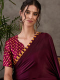Wine Semi Modal Saree With Blouse Piece - EZBER