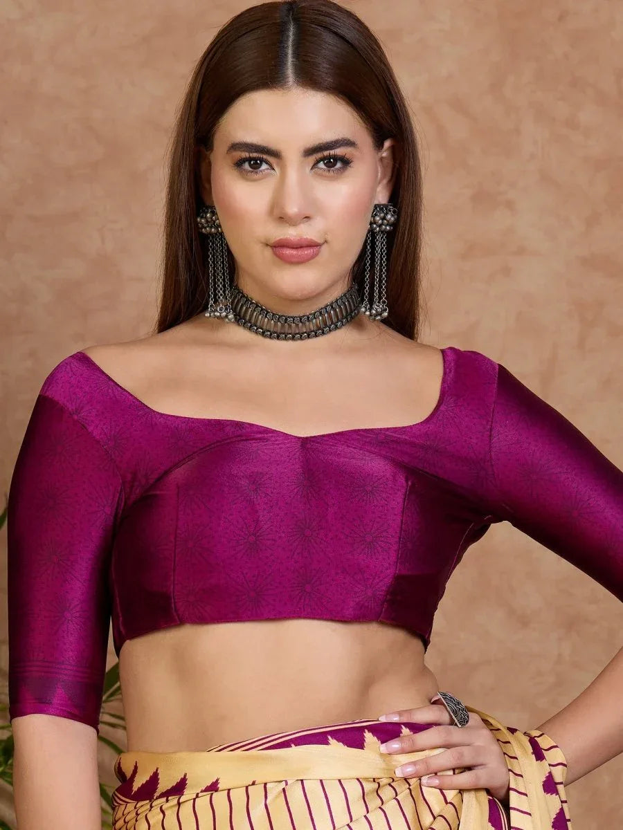 Wine Semi Modal Saree With Blouse Piece - EZBER