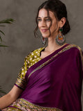Wine Semi Modal Saree With Blouse Piece - EZBER