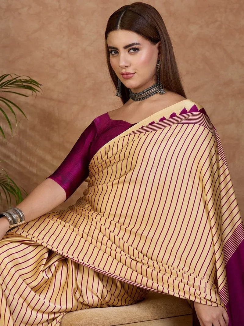 Wine Semi Modal Saree With Blouse Piece - EZBER