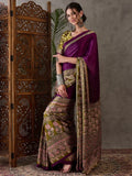 Wine Semi Modal Saree With Blouse Piece - EZBER