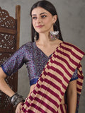 Wine Semi Modal Saree With Blouse Piece - EZBER