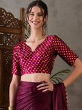 Wine Semi Modal Saree With Blouse Piece - EZBER
