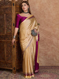 Wine Semi Modal Saree With Blouse Piece - EZBER