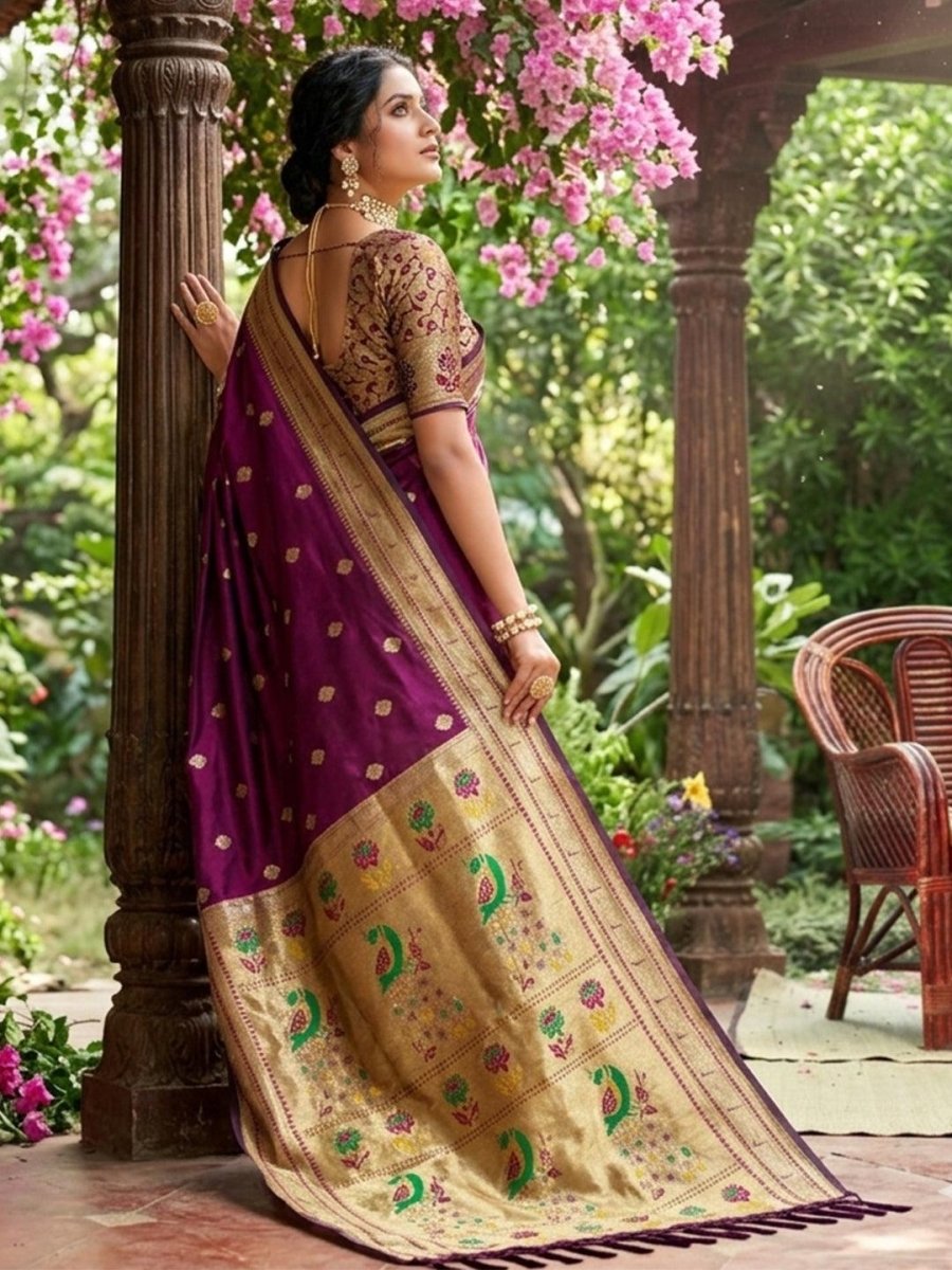 Wine Silk Blend Handloom Saree | EZB SI04 SUPAR1006 - EZBER