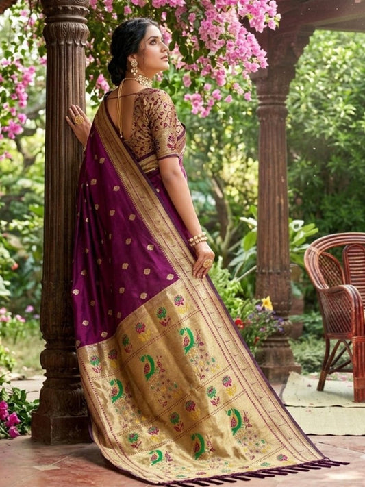 Wine Silk Blend Handloom Saree | EZB SI04 SUPAR1006 - EZBER