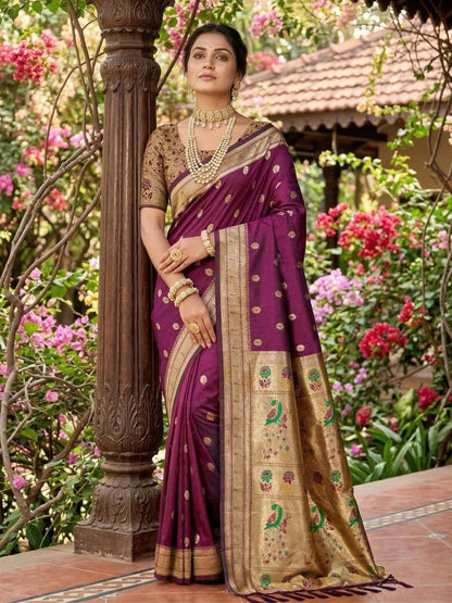 Wine Silk Blend Handloom Saree | EZB SI04 SUPAR1006 - EZBER