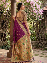 Wine Paithani Silk Blend Handloom Saree | EZB SI04 SUPAR1006
