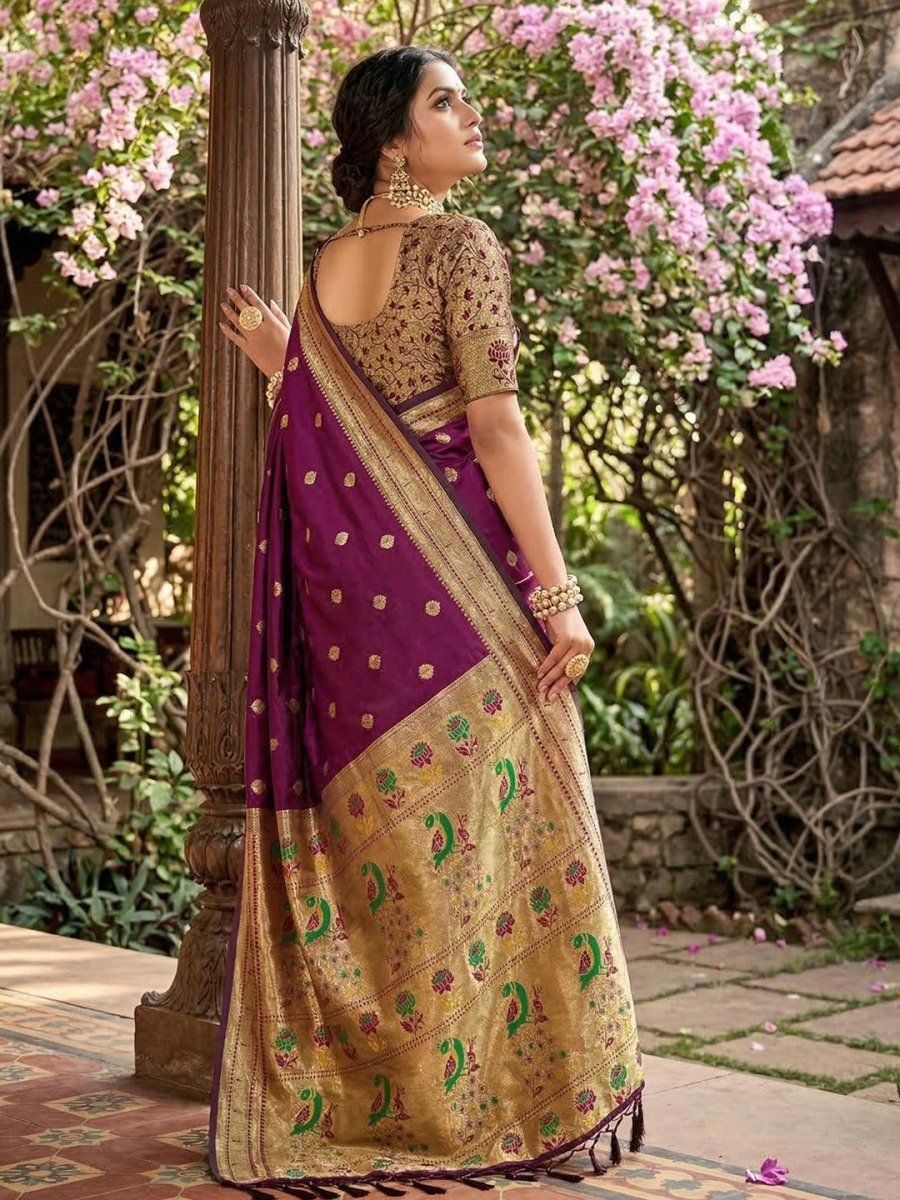 Wine Silk Blend Handloom Saree | EZB SI04 SUPAR1006 - EZBER