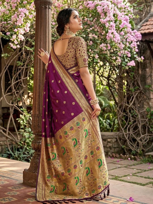 Wine Silk Blend Handloom Saree | EZB SI04 SUPAR1006 - EZBER