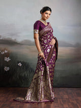 Wine Silk Blend Handloom Saree | EZB SI04 SURJW2004