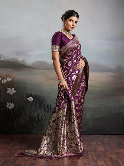 Wine Silk Blend Handloom Saree | EZB SI04 SURJW2004 - EZBER