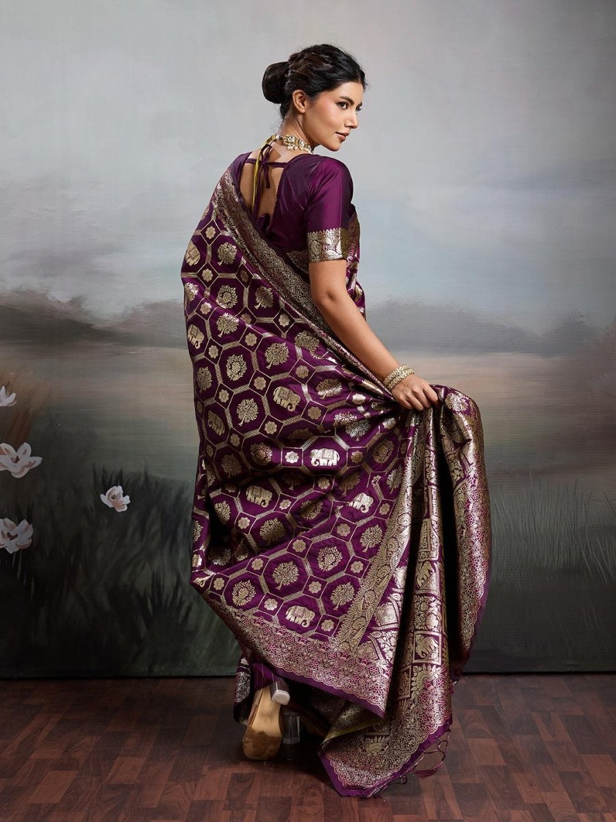 Wine Silk Blend Handloom Saree | EZB SI04 SURJW2004 - EZBER