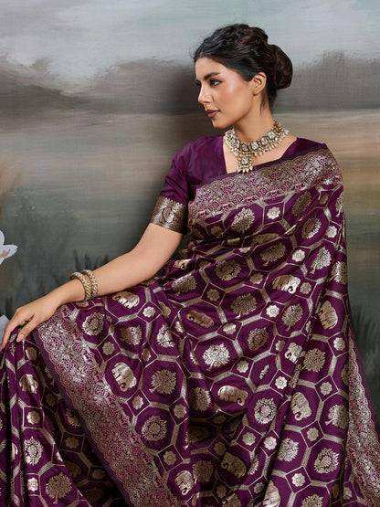 Wine Silk Blend Handloom Saree | EZB SI04 SURJW2004 - EZBER